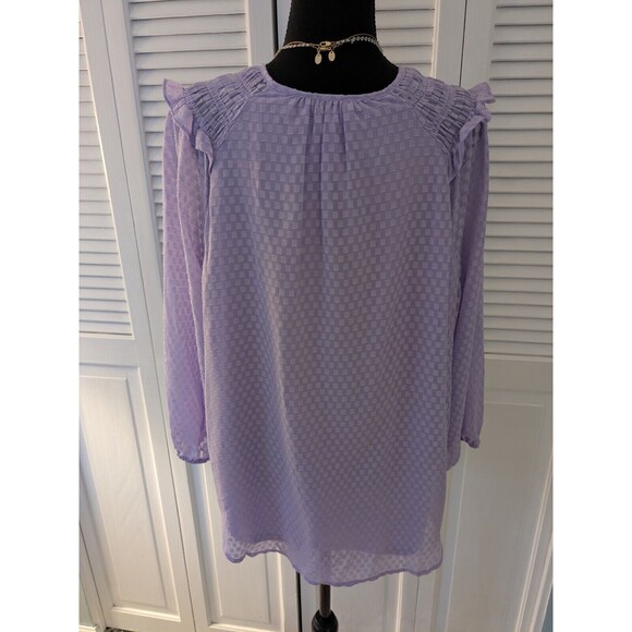 Simply Vera Vera Wang Top Women's XL Purple Smocked Ruffle Blouse Boho Sheer - Picture 9 of 14